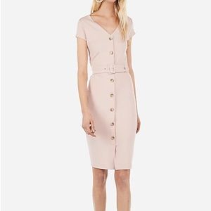 Express Belted Button Front Sheath Dress - Blush